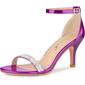 image:imageAllegra K Womens Rhinestone Sandals Stiletto Heels  3 18 inches Heel Ankle Strap Comfortable Faux Leather perfect for Evening Party Wedding Date NightPurple