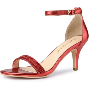image:imageAllegra K Womens Rhinestone Sandals Stiletto Heels  3 18 inches Heel Ankle Strap Comfortable Faux Leather perfect for Evening Party Wedding Date NightRed