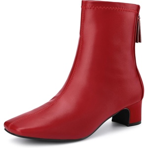 image:imageAllegra K Womens Square Toe Block Heels Ankle Boots  Low Heeled Back Zip ChunkyHeel 18 Inches Party Halloween days Christmas Days Dating EveningRed