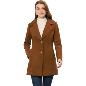 image:imageAllegra K Womens Elegant Overcoat Notched Shawl Collar Single Breasted Outerwear Winter Long CoatDark Brown