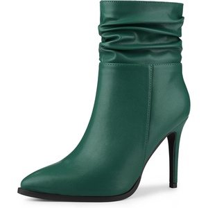 image:imageAllegra K Womens Slouched Ankle Boot Stiletto Heels  Pointy Toe Side Zipper Heel 3 89 Inches Party Halloween days Christmas Days Dating EveningDark Green