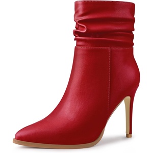 image:imageAllegra K Womens Slouched Ankle Boot Stiletto Heels  Pointy Toe Side Zipper Heel 3 89 Inches Party Halloween days Christmas Days Dating EveningRed