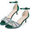 image:imageAllegra K Womens Rhinestone Mesh Kitten Dark Green Heels Sandals 7 m US