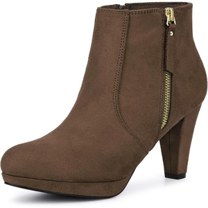 image:imageAllegra K Womens Chunky Heel Platform Ankle Boots  Round Toe Side Zipper Heel 3 17 Inches Party Halloween days Christmas Days Dating EveningDark Brown
