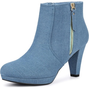 image:imageAllegra K Womens Chunky Heel Platform Ankle Boots  Round Toe Side Zipper Heel 3 17 Inches Party Halloween days Christmas Days Dating EveningDenim Blue