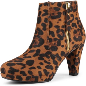 image:imageAllegra K Womens Chunky Heel Platform Ankle Boots  Round Toe Side Zipper Heel 3 17 Inches Party Halloween days Christmas Days Dating EveningLeopard