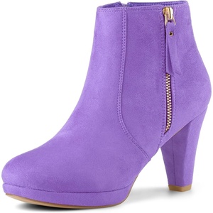 image:imageAllegra K Womens Chunky Heel Platform Ankle Boots  Round Toe Side Zipper Heel 3 17 Inches Party Halloween days Christmas Days Dating EveningLight Purple
