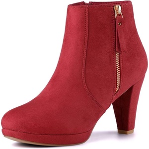 image:imageAllegra K Womens Chunky Heel Platform Ankle Boots  Round Toe Side Zipper Heel 3 17 Inches Party Halloween days Christmas Days Dating EveningRed