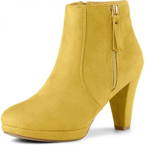 image:imageAllegra K Womens Chunky Heel Platform Ankle Boots  Round Toe Side Zipper Heel 3 17 Inches Party Halloween days Christmas Days Dating EveningYellow