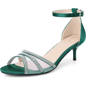 image:imageAllegra K Womens Rhinestone Mesh Kitten Dark Green Heels Sandals 10 m US