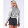 image:imageAllegra K Faux Leather Bomber Jacket for Women Casual Zip Up PU Moto Biker Motocycle Cropped JacketsSilver