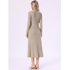 image:imageAllegra K Pleated Sweater Dress for Womens Mock Neck Long Sleeve Casual Fall Winter Ribbed Knit ALine Midi DressCamel