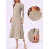 image:imageAllegra K Pleated Sweater Dress for Womens Mock Neck Long Sleeve Casual Fall Winter Ribbed Knit ALine Midi DressCamel