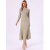 image:imageAllegra K Pleated Sweater Dress for Womens Mock Neck Long Sleeve Casual Fall Winter Ribbed Knit ALine Midi DressCamel