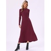 image:imageAllegra K Pleated Sweater Dress for Womens Mock Neck Long Sleeve Casual Fall Winter Ribbed Knit ALine Midi DressRed