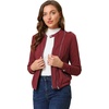 image:imageAllegra K Womens Lightweight Classic Casual Stand Collar Pocket Short Biker Moto JacketBurgundy