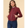 image:imageAllegra K Womens Lightweight Classic Casual Stand Collar Pocket Short Biker Moto JacketBurgundy