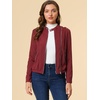 image:imageAllegra K Womens Lightweight Classic Casual Stand Collar Pocket Short Biker Moto JacketBurgundy
