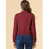 image:imageAllegra K Womens Lightweight Classic Casual Stand Collar Pocket Short Biker Moto JacketBurgundy