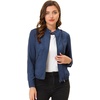image:imageAllegra K Womens Lightweight Classic Casual Stand Collar Pocket Short Biker Moto JacketDark Blue