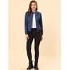 image:imageAllegra K Womens Lightweight Classic Casual Stand Collar Pocket Short Biker Moto JacketDark Blue
