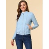 image:imageAllegra K Womens Lightweight Classic Casual Stand Collar Pocket Short Biker Moto JacketSky Blue
