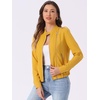 image:imageAllegra K Womens Lightweight Classic Casual Stand Collar Pocket Short Biker Moto JacketYellow
