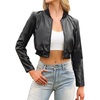 image:imageAllegra K Faux Leather Bomber Jacket for Women Casual Zip Up PU Moto Biker Motocycle Cropped JacketsBlack