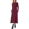 image:imageAllegra K Pleated Sweater Dress for Womens Mock Neck Long Sleeve Casual Fall Winter Ribbed Knit ALine Midi DressRed