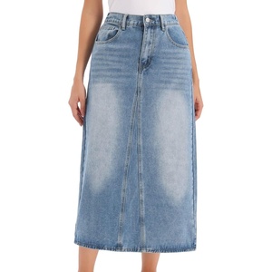 image:imageAllegra K Classic Denim Skirts for Womens Elasticated Waist Washed A Line Long Jean SkirtBlue