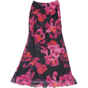 image:imageAllegra K Floral Mesh Maxi Skirt for Women Summer 2026 High Waisted Boho Bodycon Fishtail Long SkirtsBlack Red