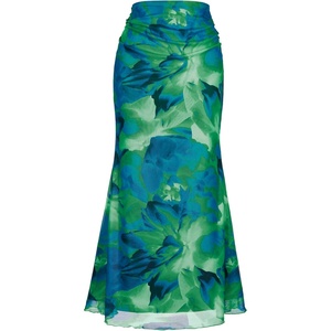 image:imageAllegra K Floral Mesh Maxi Skirt for Women Summer 2026 High Waisted Boho Bodycon Fishtail Long SkirtsBlue Green