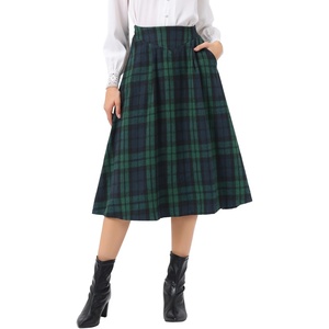 image:imageAllegra K Plaid Skirts for Womens Vintage Tartan High Waist ALine Midi Skirt with PocketsDark Green