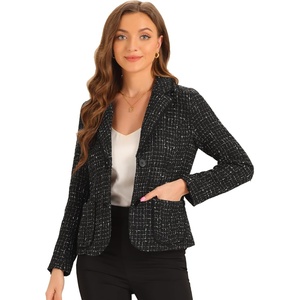 image:imageAllegra K Tweed Blazer for Womens Notch Lapel Long Sleeve Fall Winter Elegant Business Casual JacketBlack