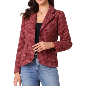 image:imageAllegra K Tweed Blazer for Womens Notch Lapel Long Sleeve Fall Winter Elegant Business Casual JacketDark Red