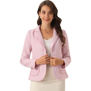 image:imageAllegra K Tweed Blazer for Womens Notch Lapel Long Sleeve Fall Winter Elegant Business Casual JacketPink