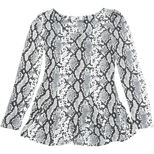 image:imageAllegra K Womens Animal Print Long Sleeve Ruffle Hem Scoop Neck Casual Peplum TopLight Graysnake