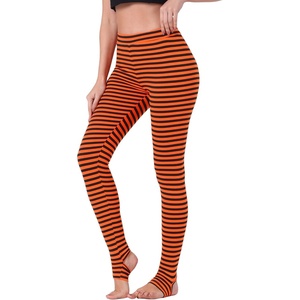 image:imageAllegra K Womens Leggings Striped Tights High Waist Elastic Waistband Party Yoga Stirrup PantsBlack Orangestripe