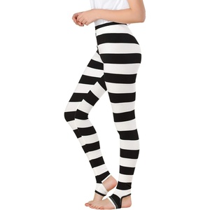 image:imageAllegra K Womens Leggings Striped Tights High Waist Elastic Waistband Party Yoga Stirrup PantsBlack Whitestripe