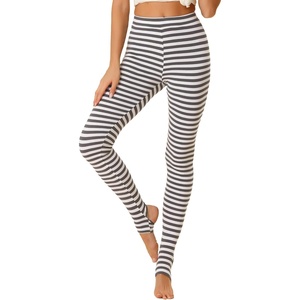 image:imageAllegra K Womens Leggings Striped Tights High Waist Elastic Waistband Party Yoga Stirrup PantsGrey Whitestripe