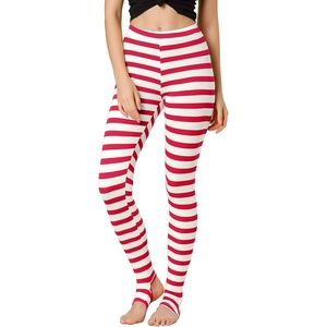 image:imageAllegra K Womens Leggings Striped Tights High Waist Elastic Waistband Party Yoga Stirrup PantsRed Whitestripe