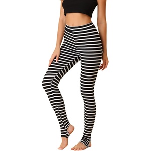 image:imageAllegra K Womens Leggings Striped Tights High Waist Elastic Waistband Party Yoga Stirrup PantsWhite Blackcolor Stripe