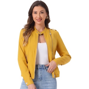 image:imageAllegra K Womens Lightweight Classic Casual Stand Collar Pocket Short Biker Moto JacketYellow
