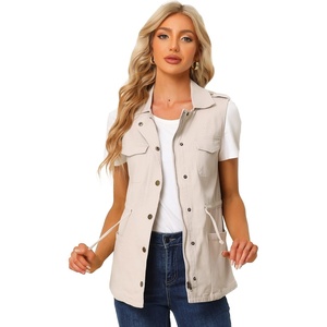 image:imageAllegra K Womens Zip Up Sleeveless Jacket Utility Anorak Outwear Cargo VestBeige