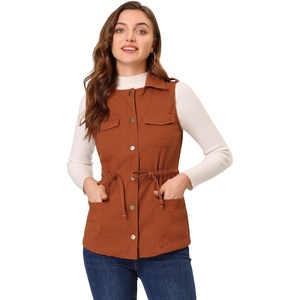image:imageAllegra K Womens Zip Up Sleeveless Jacket Utility Anorak Outwear Cargo VestBrown Red