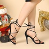 image:imageAllegra K Womens Stiletto Heel Strappy Sandals  2 38 inches Heel LaceUp Comfortable Faux Leather perfect for Evening Party Wedding Date NightBlack