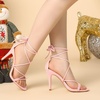 image:imageAllegra K Womens Stiletto Heel Strappy Sandals  2 38 inches Heel LaceUp Comfortable Faux Leather perfect for Evening Party Wedding Date NightPink