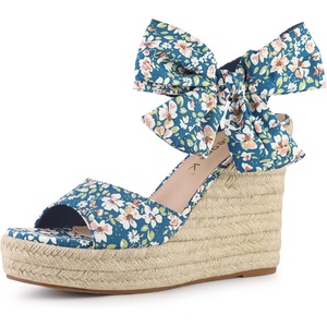 image:imageAllegra K Womens Platform Sandal Wedge Heels  4 12 inches Heel Espadrille Bow Comfortable Fabric perfect for Evening Party Wedding Date NightBlue