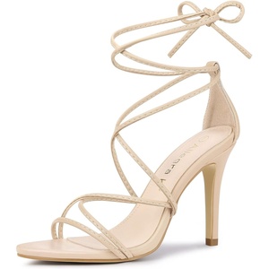 image:imageAllegra K Womens Stiletto Heel Strappy Sandals  2 38 inches Heel LaceUp Comfortable Faux Leather perfect for Evening Party Wedding Date NightBeige