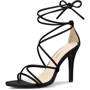 image:imageAllegra K Womens Stiletto Heel Strappy Sandals  2 38 inches Heel LaceUp Comfortable Faux Leather perfect for Evening Party Wedding Date NightBlack